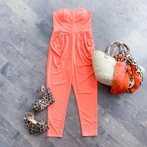 Lumari Pants - Lumari Coral Orange Jumpsuit with Pockets